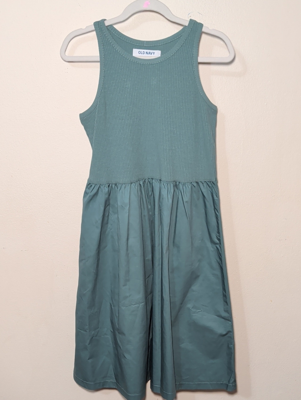 Old Navy Teal Ribbed Tank Dress with Poplin Skirt Summer New Girls Size L 10-12